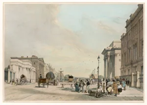 <b class=qtipBold><figcaption>Hyde Park Corner (Boys)</figcaption></b><br>A lively depiction of Hyde Park Corner in early Victorian days - when Wellington was living at Apsley House, left, when traffic was lighter but road works prevalent as ever.<br><em>© Mary Evans Picture Library</em> Hyde Park Corner (Boys)