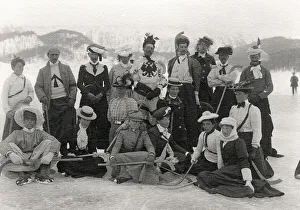 Ice Hockey St Moritz 1900, cross-dressing team, humourous Ice Hockey St Moritz 1900, cross-dressing team, humourous