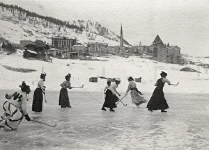Ice hockey St Moritz 1900, Switzerland, men cross dressing Ice hockey St Moritz 1900, Switzerland, men cross dressing