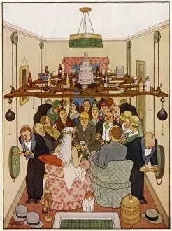 Heath Robinson Humour Gallery: An Ideal Home No. III. Space Economy At A Wedding Reception
