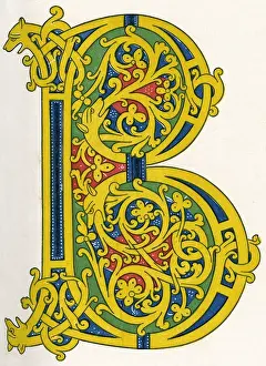 Medieval Illuminated Letter B Print