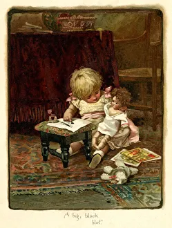 Illustration, A Big Black Blot - girl and doll Illustration, A Big Black Blot - girl and doll