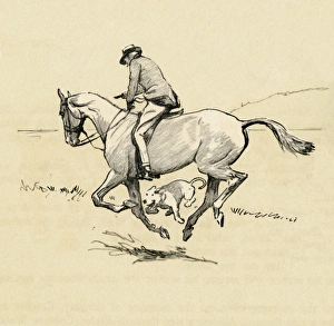Illustration by Cecil Aldin, Cracker running with horse Illustration by Cecil Aldin, Cracker running with horse
