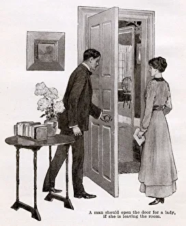 Illustration - man opening the door for a lady Illustration - man opening the door for a lady