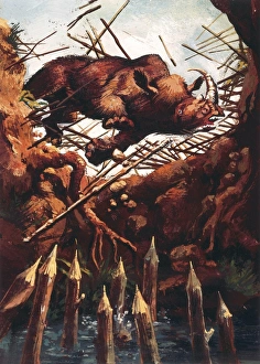 Illustration that recreates the hunting of large Illustration that recreates the hunting of large