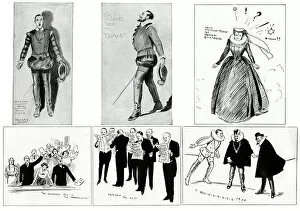 Six illustrations from a theatre production of Drake