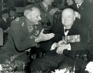 Prints of Field Marshall Montgomery and Winston Churchill at the Alamein Reunion Politic Prints: Field Marshal Montgomery and Winston Churchill Alamein Reunion Print