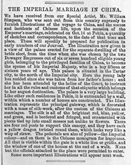 The Imperial Marriage in China, ILN article 1872 The Imperial Marriage in China, ILN article 1872
