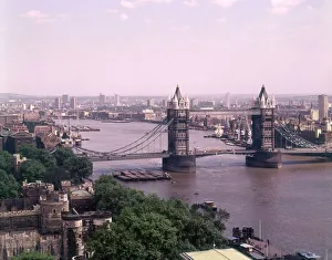 An impressive elevated view of Tower Bridge and the River Thames, London, looking east An impressive elevated view of Tower Bridge and the River Thames, London, looking east