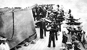 Including Captain Von Muller and Prince Francis Joseph: Emden prisoners on a British warship Including Captain Von Muller and Prince Francis Joseph: Emden prisoners on a British warship