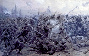 Indian Cavalry attacking a German column of troops, WW1 Indian Cavalry attacking a German column of troops, WW1