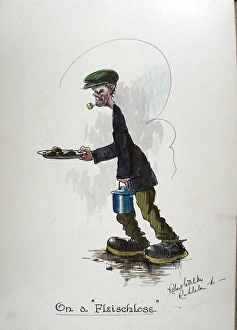 Inmate carrying a plate of food and a cooking pot Inmate carrying a plate of food and a cooking pot