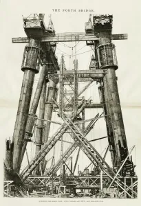 Prints of The Forth Bridge: Queensferry Pier, looking south, Lifting platforms about 190 feet above high-water level Bridge Prints: The Forth Bridge: Queensferry Pier Print, South View