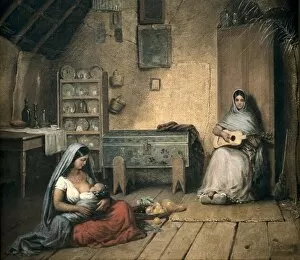 Guitar Gallery: Interior of a jacal (shack). 1853. Oil. MEXICO