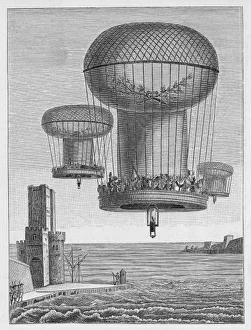 <b class=qtipBold><figcaption>Invasion Plan /Balloons</figcaption></b><br>INVASION PLANS The 'Thiloriere' is a huge montgolfiere (hot-air-balloon) which will carry large numbers of French troops to England, at a very modest cost Date: 1804<br><em>© Mary Evans Picture Library</em> Invasion Plan /Balloons