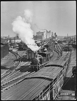 <b class=qtipBold><figcaption>Ipswich Shunting Yard</figcaption></b><br>Steam goods trains at the busy shunting yard of Ipswich railway station, Suffolk, England.<br><em>© Mary Evans Picture Library</em> Ipswich Shunting Yard