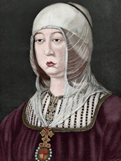 Isabella I of Castile (1451-1504). Engraving. Colored Isabella I of Castile (1451-1504). Engraving. Colored