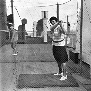 Ishbel Macdonald playing golf on board the Berengaria Ishbel Macdonald playing golf on board the Berengaria