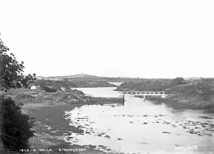 Prints of Isle-O-Valla, Strangford - a view down the Lough to a footbridge and the land beyond. (Location: Northern Ireland; County Down; Isle-o-Valla). Date: circa early 1900s Down Prints: Early 20th Century Print of Isle-o-Valla, Strangford Lough