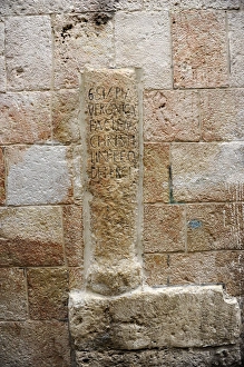 Israel. Jerusalem. Via Dolorosa. Inscription that marks the Israel. Jerusalem. Via Dolorosa. Inscription that marks the
