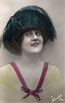 Italian Model wearing dyed Ostrich-feather hat Italian Model wearing dyed Ostrich-feather hat