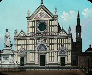 Italy - The Church of Santa Croce, and Statue of Dante, Flor Italy - The Church of Santa Croce, and Statue of Dante, Flor