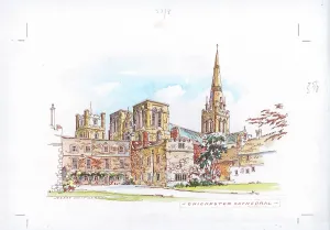Chichester Cathedral Landscape Watercolour Print, England