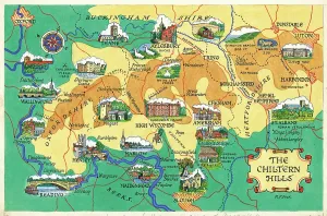 Prints of Map by M. F. Peck - The Chiltern Hills Map Prints: The Chiltern Hills Map Print by M. F. Peck