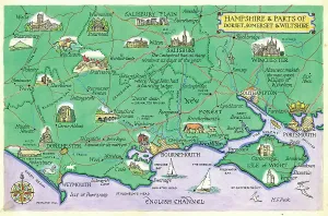 Hampshire & Surrounding Areas Map Print by M. F. Peck