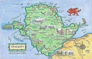 Prints of Map by M.F. Peck - Anglesey United Kingdom Prints: Anglesey Map Print by M.F. Peck