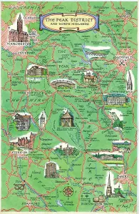 Prints of Map by M. F. Peck - The Peak District and North Midlands Map Prints: The Peak District and North Midlands Print by M. F. Peck