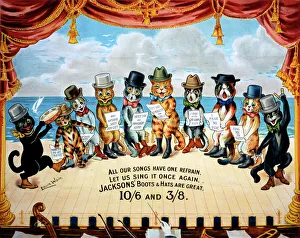 <b class=qtipBold><figcaption>Jackson's boots and hats advert</figcaption></b><br>Jackson's boots and hats advert with cats by Louis Wain 1909 Date: 1909<br><em>© Mary Evans / National Archives</em> Jackson's boots and hats advert