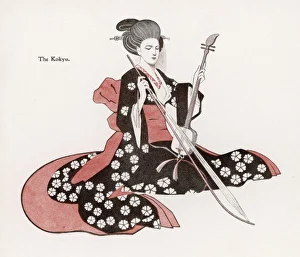 <b class=qtipBold><figcaption>Japan - the Kokyu</figcaption></b><br>A Japanese musician plays the KOKYU, a string instrument played with a bow.<br><em>© Mary Evans Picture Library</em> Japan - the Kokyu