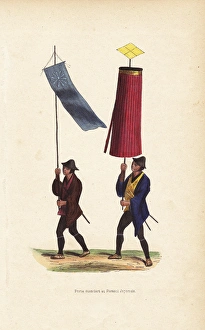 Japanese ensign carrying a standard, and umbrella bearer Japanese ensign carrying a standard, and umbrella bearer