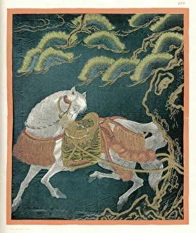 <b class=qtipBold><figcaption>Japanese Horse</figcaption></b><br>A horse tied to a tree - an embroidered 'fukusa', a kind of mixed media production in which some parts (such as the horse's body) are embroidered, other parts painted<br><em>© Mary Evans Picture Library</em> Japanese Horse