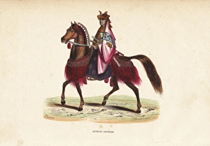 Japanese shogun, wearing helmet, kamishimo Japanese shogun, wearing helmet, kamishimo