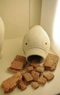 Jar containing clay tablets written in cuneiform. 8th centur Jar containing clay tablets written in cuneiform. 8th centur