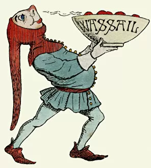 Punch Gallery: Jester carrying a wassail bowl