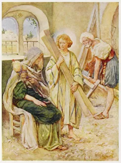 <b class=qtipBold><figcaption>Jesus as a Carpenter</figcaption></b><br>Jesus helps his father in the carpentry business.<br><em>© Mary Evans Picture Library</em> Jesus as a Carpenter