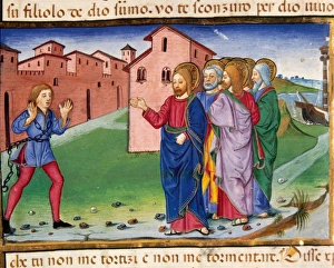 Jesus meets a man possessed by evil spirits.Codex of Predis Jesus meets a man possessed by evil spirits.Codex of Predis