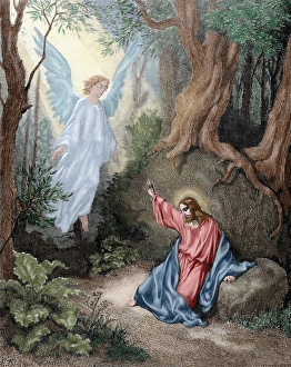Jesus on the Mount of Olives. Engraving. Colored Jesus on the Mount of Olives. Engraving. Colored