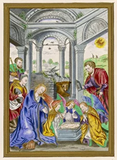 <b class=qtipBold><figcaption>Jesus Nativity (Ms)</figcaption></b><br>Angels and shepherds crowd into the stable to pay their respects to the infant.<br><em>© Mary Evans Picture Library</em> Jesus Nativity (Ms)