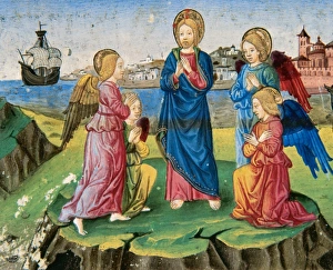 Jesus, after being tempted by the devil, is surrounded by an Jesus, after being tempted by the devil, is surrounded by an