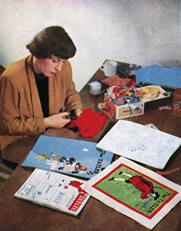 Joan Jordan creating The Tatler Xmas number cover, 1950 Joan Jordan creating The Tatler Xmas number cover, 1950