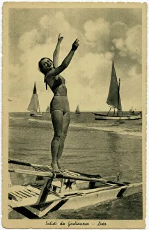 Jolly Bathing girl on the beach at Giulianova, Italy Jolly Bathing girl on the beach at Giulianova, Italy