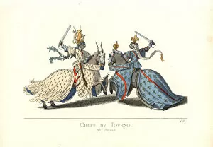 Joust with swords between knights at a tournament