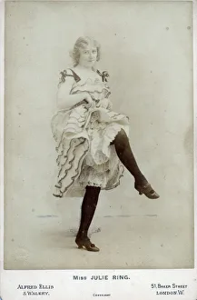 <b class=qtipBold><figcaption>Julie Ring music hall dancer</figcaption></b><br>Julie Ring music hall dancer. In dancing pose holding skirt to reveal petticoats. Black stockings and strap shoes with Cuban heel. Date: circa 1902<br><em>© MonoMania Images / Mary Evans Picture Library</em> Julie Ring music hall dancer