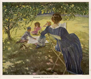 <b class=qtipBold><figcaption>Kids Play Mum Reads</figcaption></b><br>Mama sits reading her book while the children and dog play at a tea-party on the lawn.<br><em>© Mary Evans Picture Library</em> Kids Play Mum Reads
