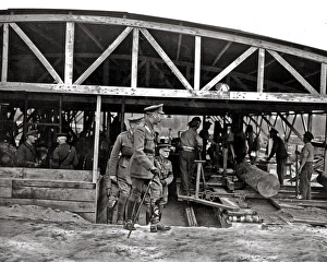King George V visiting a sawmill, Western Front, WW1 King George V visiting a sawmill, Western Front, WW1