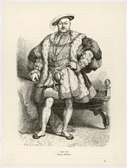 <b class=qtipBold><figcaption>King Henry Viii/Holbein</figcaption></b><br>KING HENRY VIII Reigned 1509 - 1547 Full length engraving<br><em>© Mary Evans Picture Library</em> King Henry Viii/Holbein